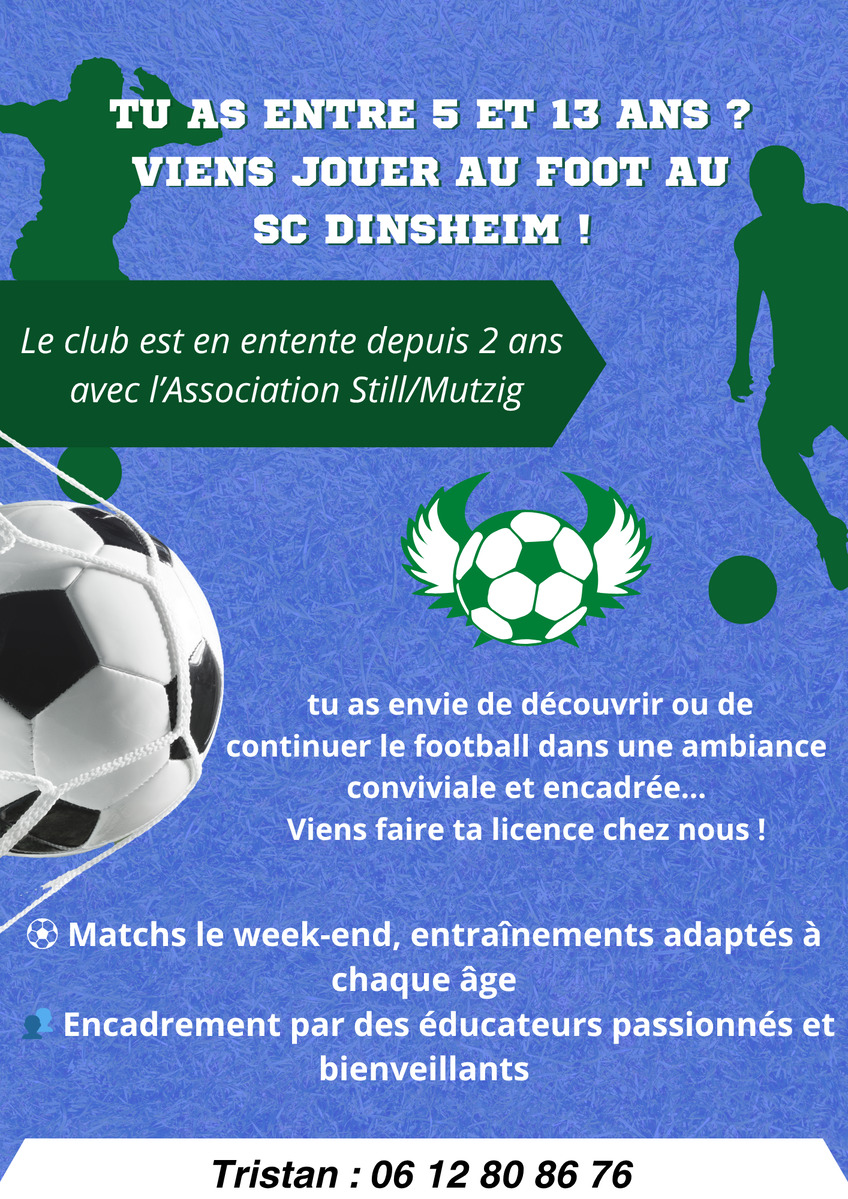 Tu as entre 5 et 13 ans ? Viens jouer au foot au SC DINSHEIM